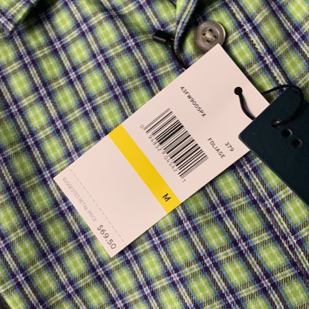 Perry Ellis Checkered Plaid Slim Button Down Green Purple - Picture 2 of 8